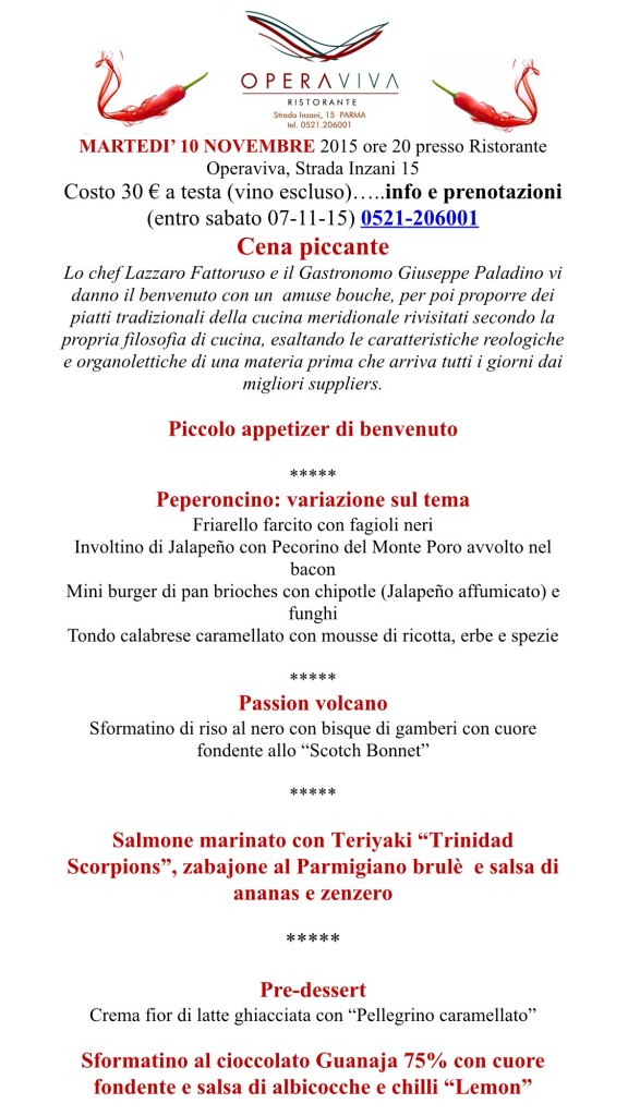 Cena piccante martedì 10-11-2015